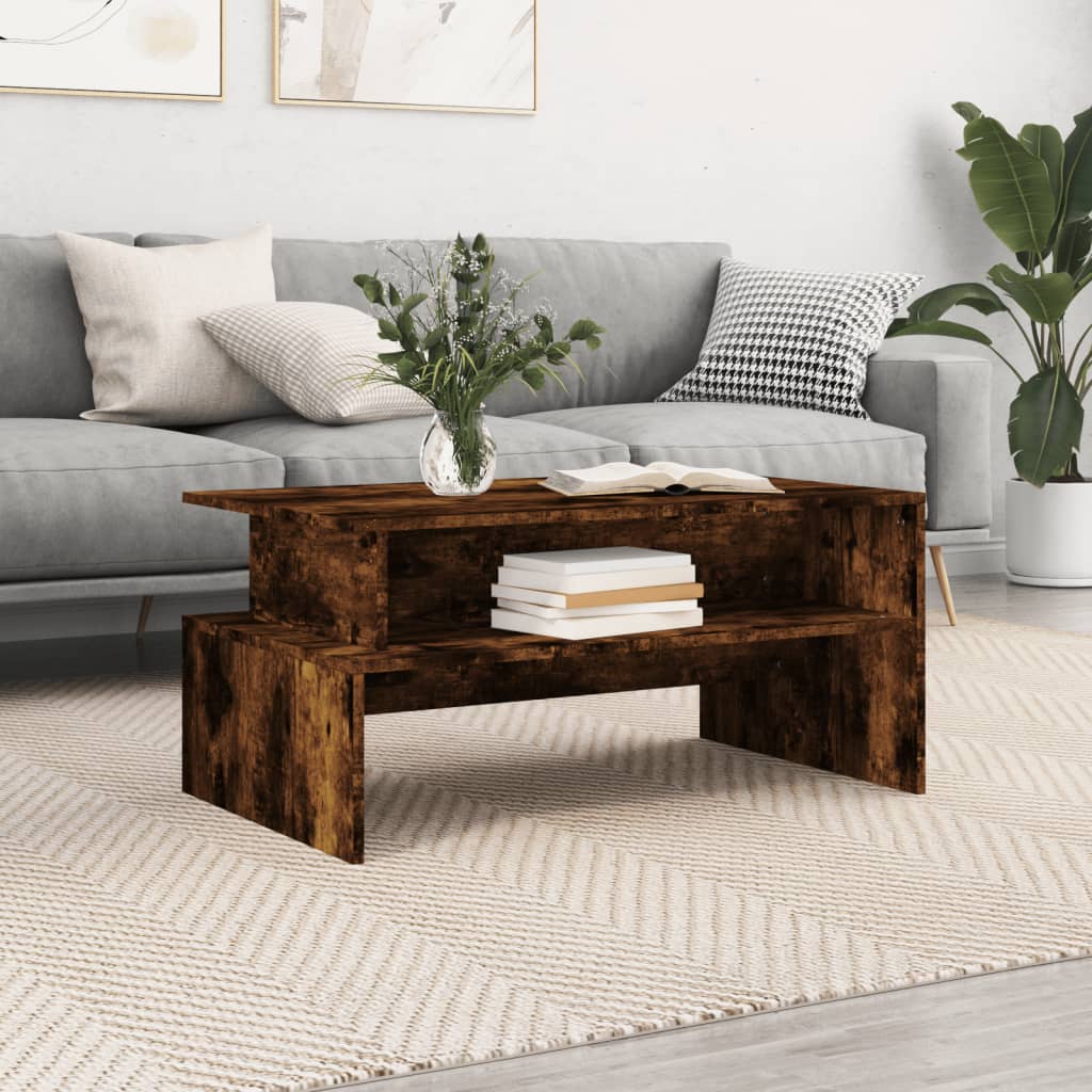 Salontafel 90x55x42,5 cm bewerkt hout gerookt eikenkleurig is nu te koop bij PeponiXL, paradijselijk wonen!