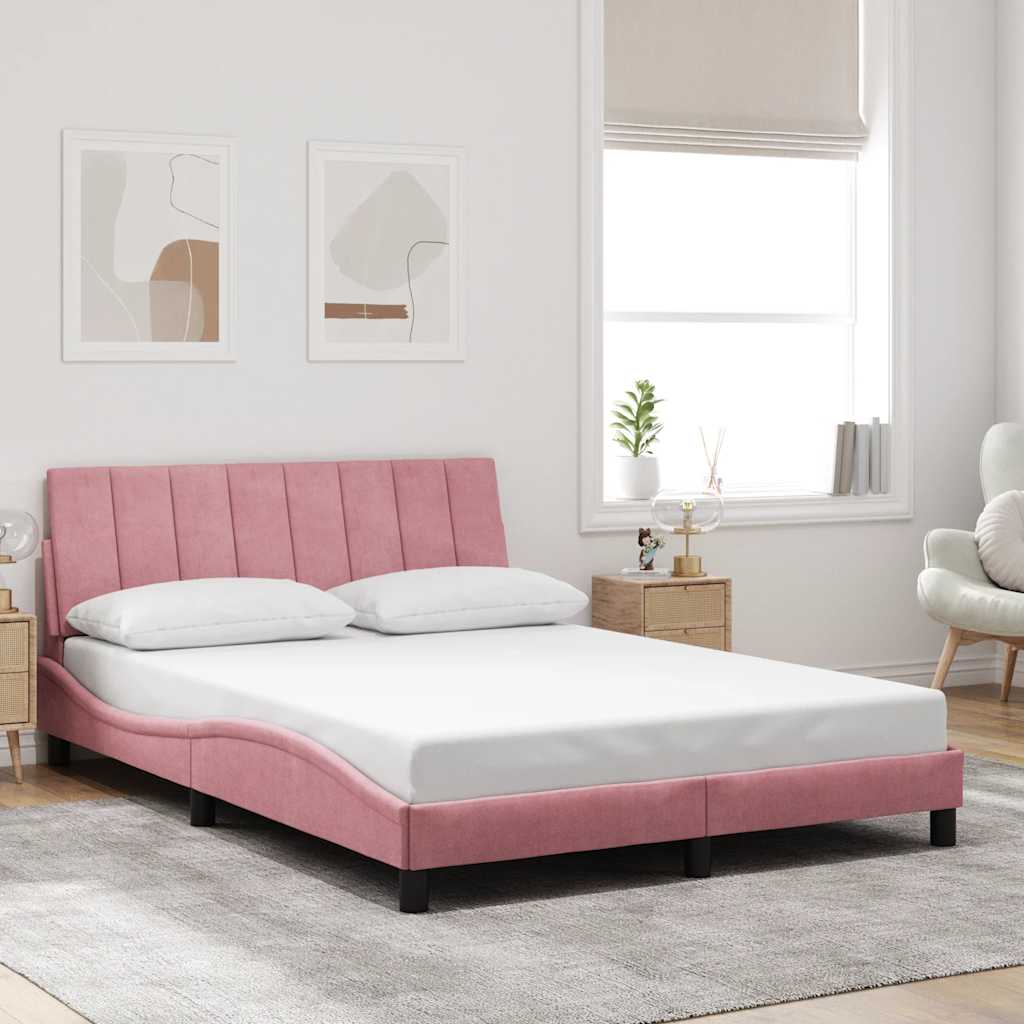 Bedframe zonder matras "Hanko" fluweel roze 140x190 cm is nu te koop bij PeponiXL, paradijselijk wonen!