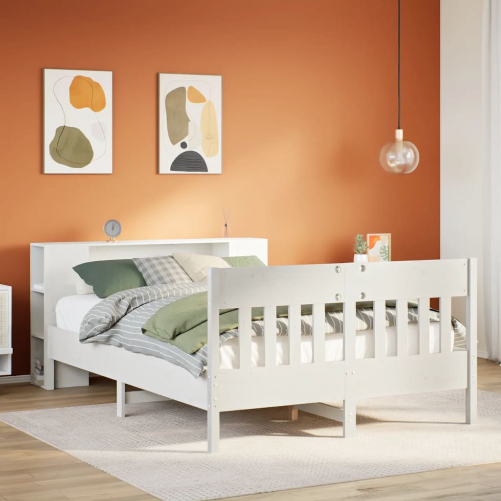 Bed met boekenkast zonder matras grenenhout wit 150x200 cm is nu te koop bij PeponiXL, paradijselijk wonen!