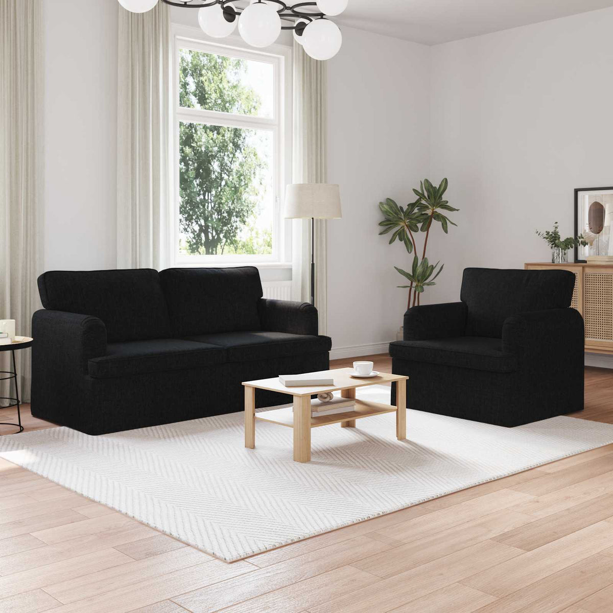 Bankstel 2 pcs Zwart 162 x 80 x 85 cm Stof is nu te koop bij PeponiXL, paradijselijk wonen!