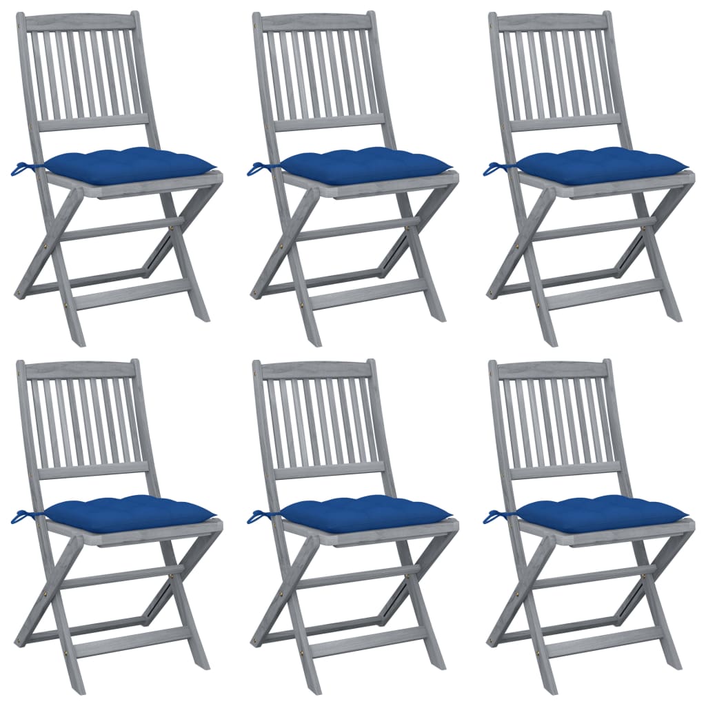 Tuinstoelen 6 st inklapbaar met kussens massief acaciahout is nu te koop bij PeponiXL, paradijselijk wonen!