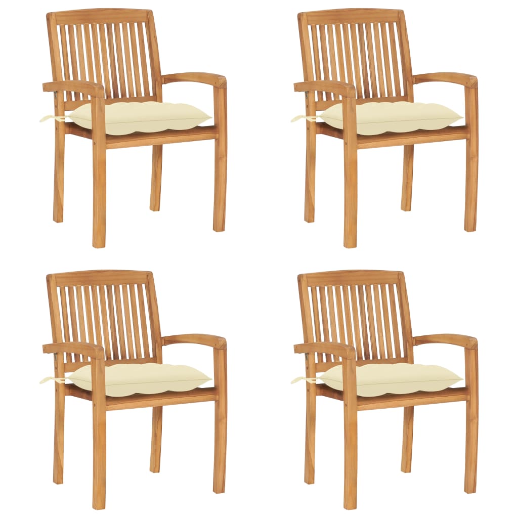 Tuinstoelen stapelbaar 4 st met kussens massief teakhout is nu te koop bij PeponiXL, paradijselijk wonen!