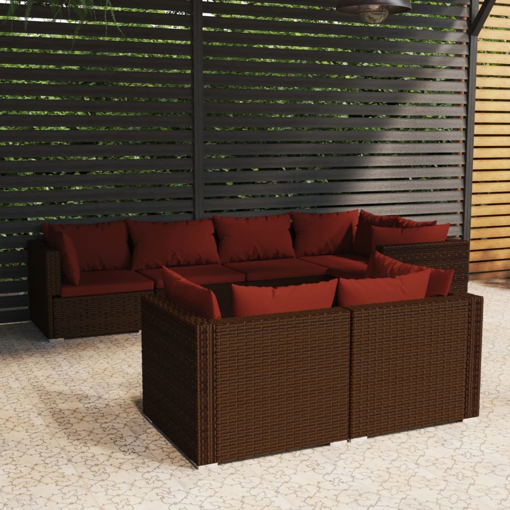 7-delige Loungeset met kussens poly rattan bruin is nu te koop bij PeponiXL, paradijselijk wonen!