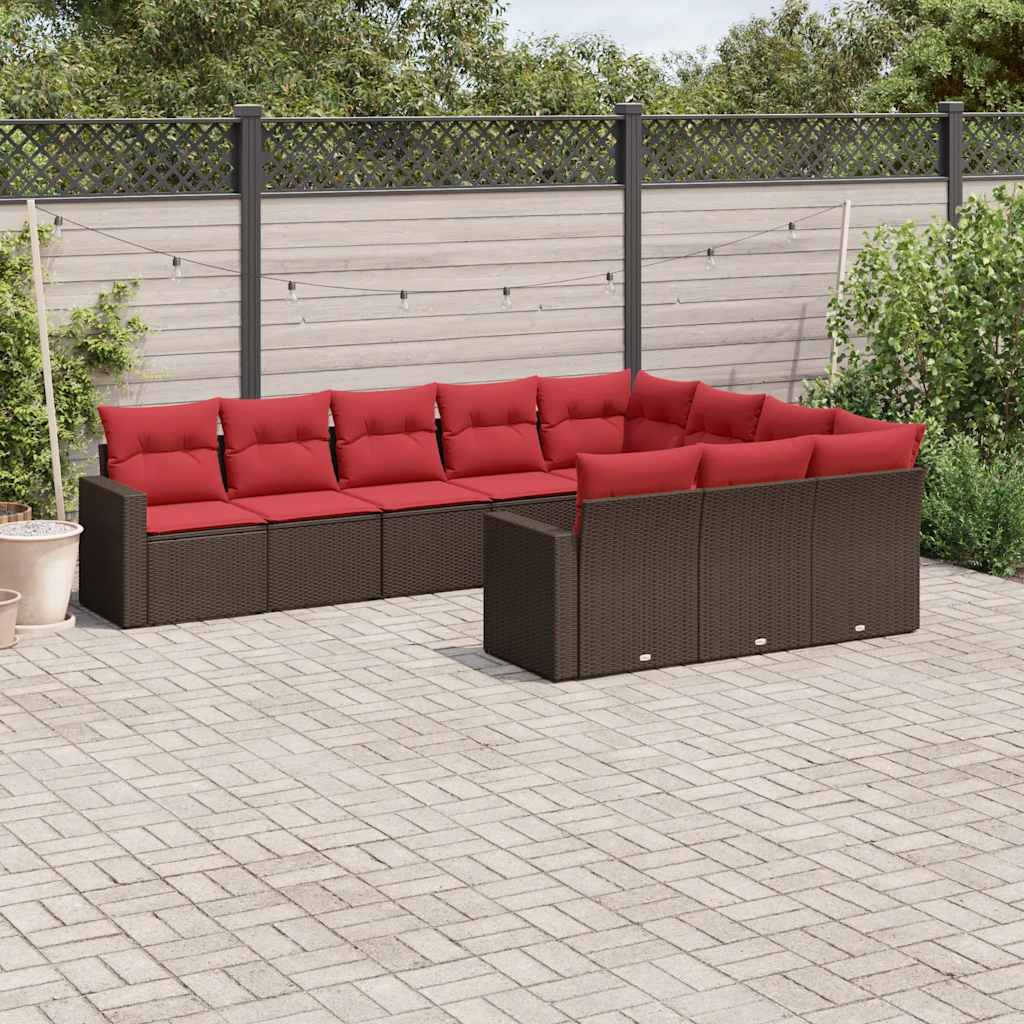 10-delige Loungeset met kussens poly rattan bruin is nu te koop bij PeponiXL, paradijselijk wonen!