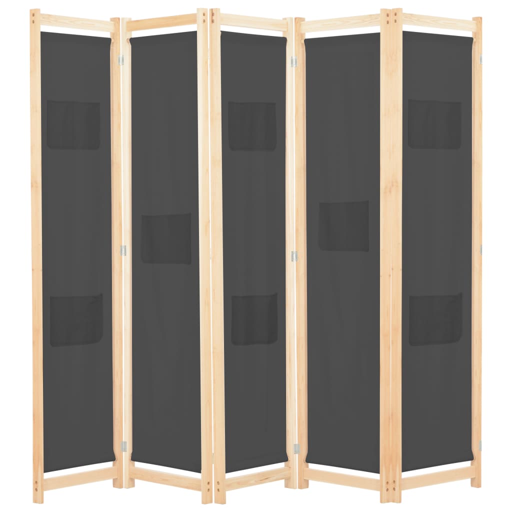 Kamerscherm met 5 panelen 200x170x4 cm stof grijs is nu te koop bij PeponiXL, paradijselijk wonen!