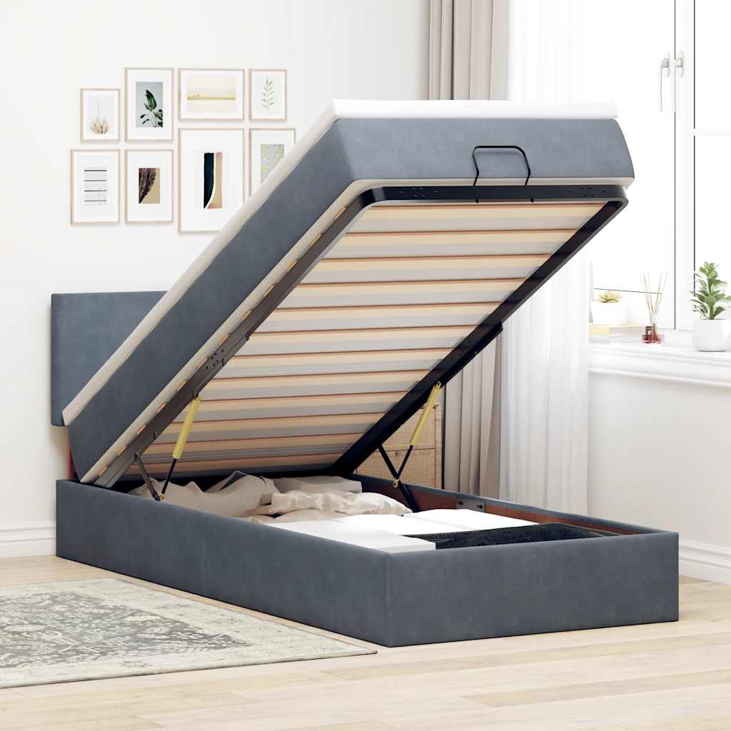 Ottoman bed met matras en LED's 100x200 cm fluweel donkergrijs is nu te koop bij PeponiXL, paradijselijk wonen!