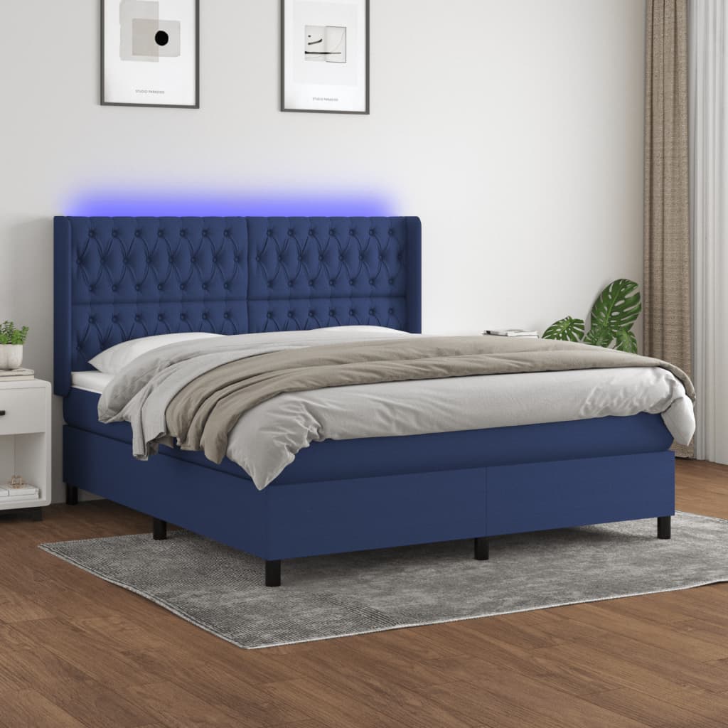 Boxspring met matras en LED stof blauw 180x200 cm is nu te koop bij PeponiXL, paradijselijk wonen!