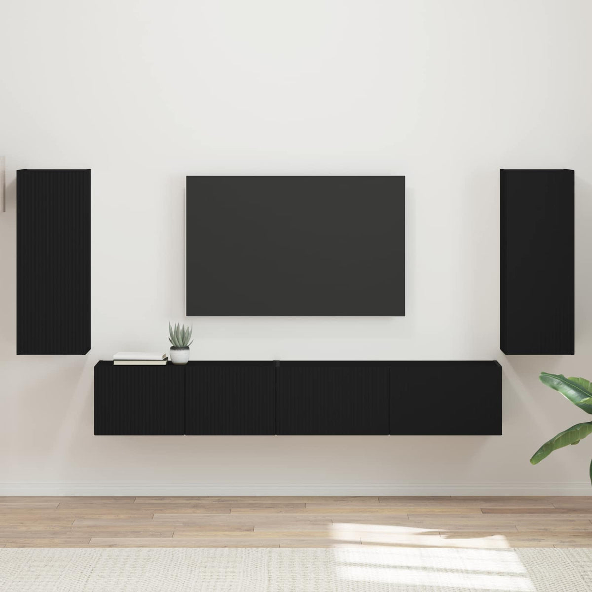 Tv-meubelset 4 pcs Zwart Bewerkt hout is nu te koop bij PeponiXL, paradijselijk wonen!