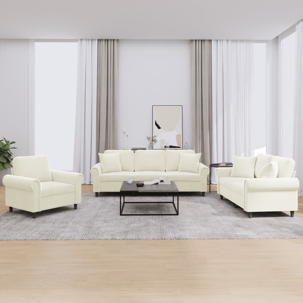 3-delige Loungeset met kussens fluweel crèmekleurig is nu te koop bij PeponiXL, paradijselijk wonen!