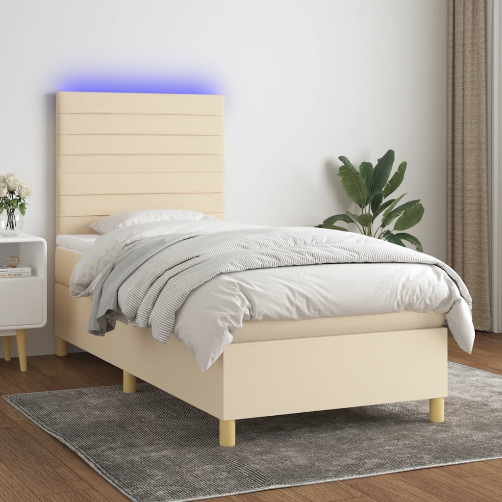 Boxspring met matras en LED stof crèmekleurig 80x200 cm is nu te koop bij PeponiXL, paradijselijk wonen!