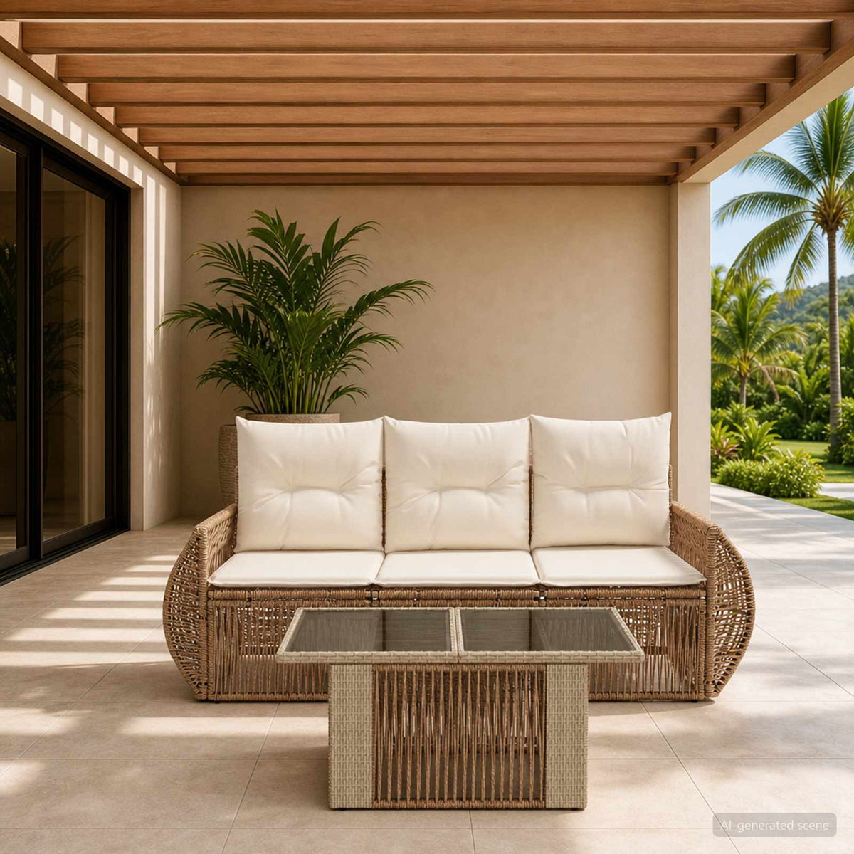 Tuinbankenset 4 st Beige en Crème Wit poly rattan is nu te koop bij PeponiXL, paradijselijk wonen!