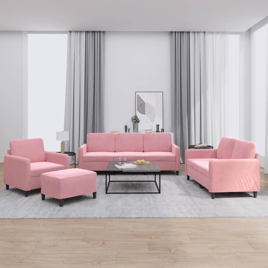 4-delige Loungeset fluweel roze is nu te koop bij PeponiXL, paradijselijk wonen!