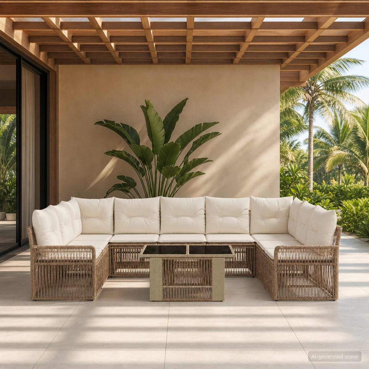 Tuinbankenset 10 st Beige en Crème Wit poly rattan is nu te koop bij PeponiXL, paradijselijk wonen!