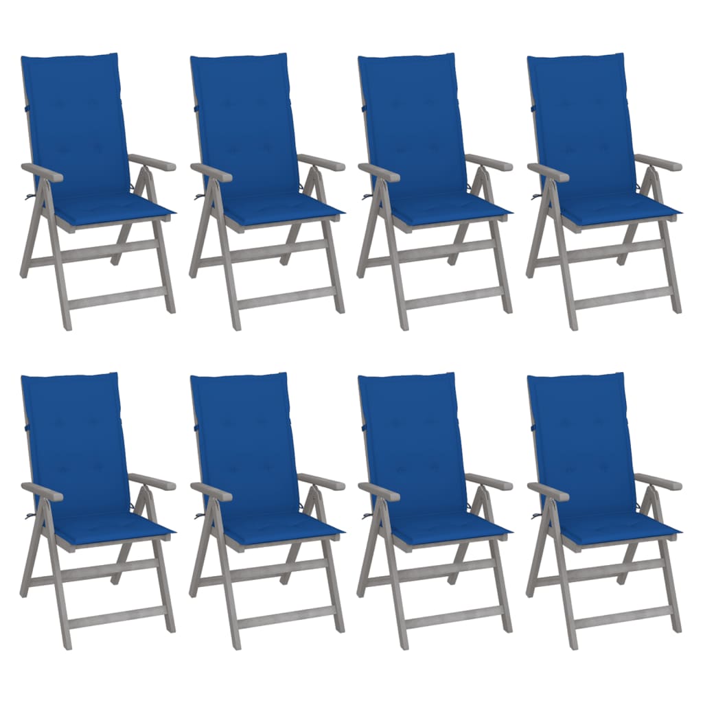 Tuinstoelen 8 st verstelbaar met kussens acaciahout grijs is nu te koop bij PeponiXL, paradijselijk wonen!
