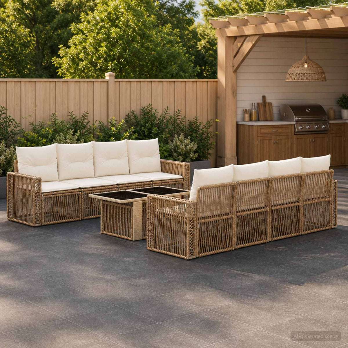 Tuinbankenset 9 st Beige en Crème Wit poly rattan is nu te koop bij PeponiXL, paradijselijk wonen!