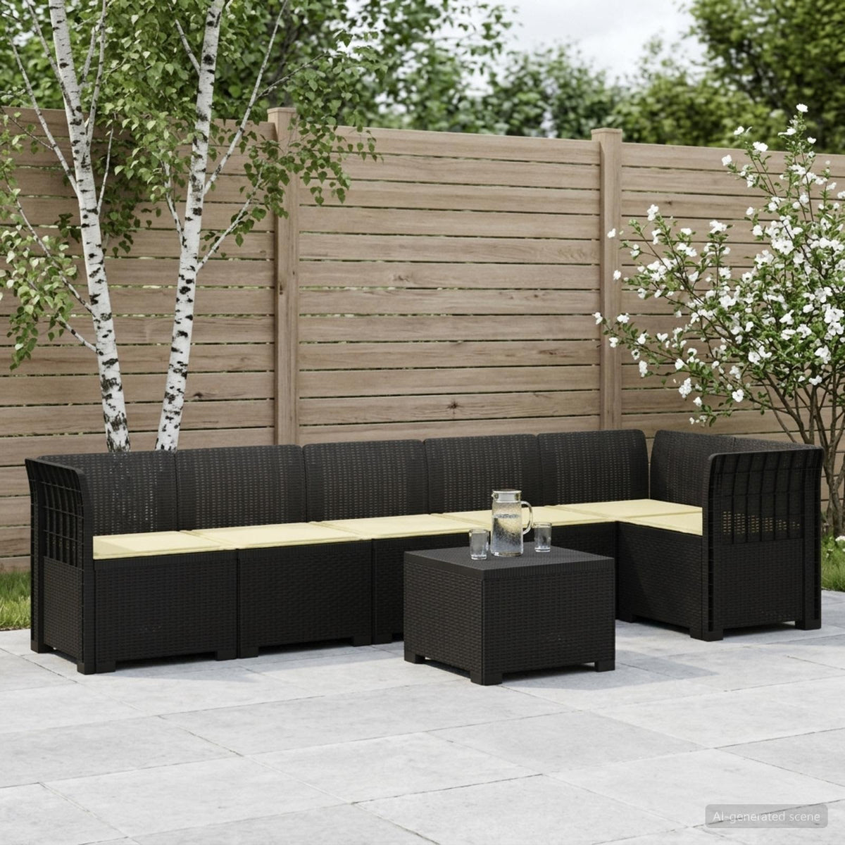 6-Zits Tuin Sofa met Kussens Rattan Look PP Antraciet is nu te koop bij PeponiXL, paradijselijk wonen!