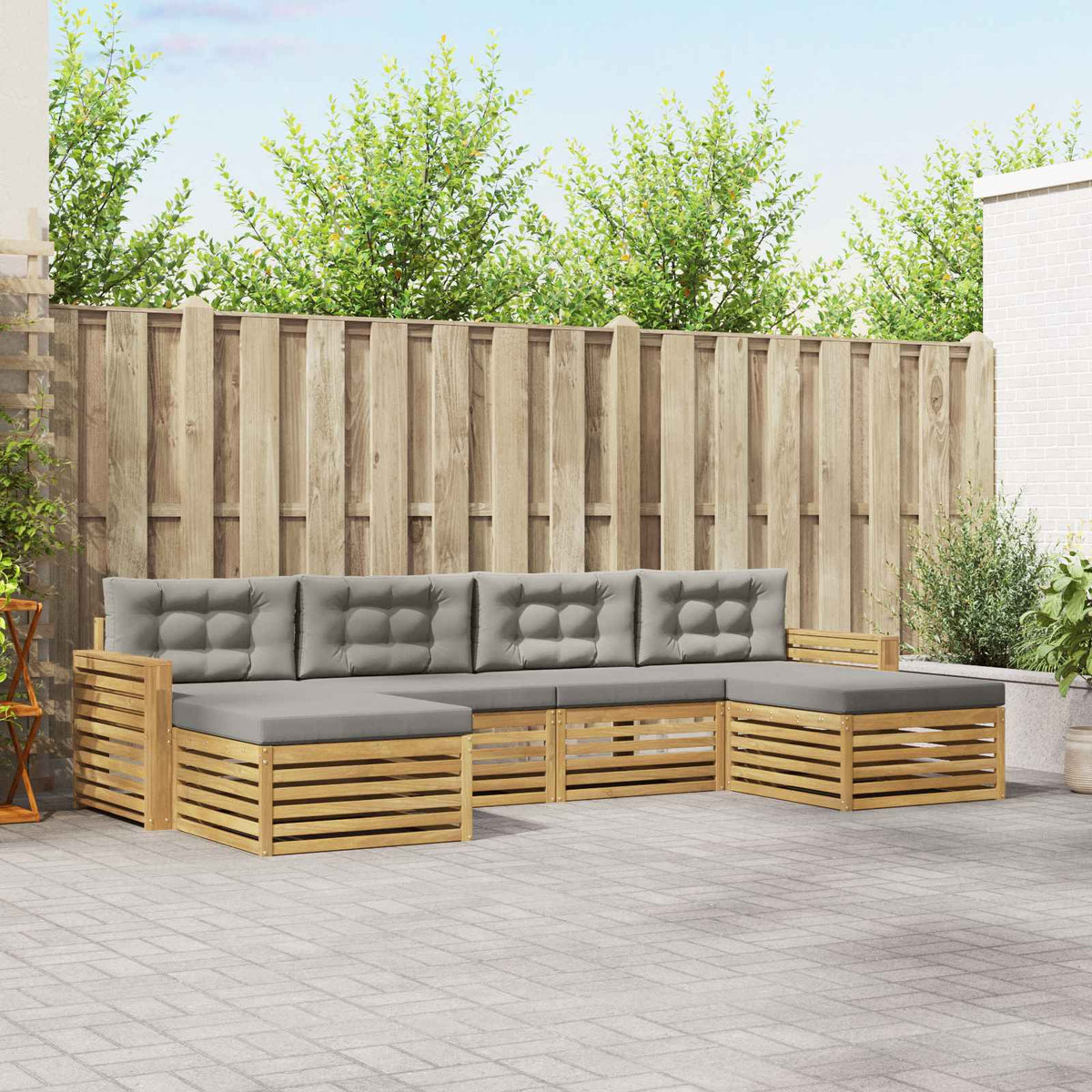 Buiten bankenset 6 pcs Wit en Lichtgrijs Massief Acaciahout is nu te koop bij PeponiXL, paradijselijk wonen!