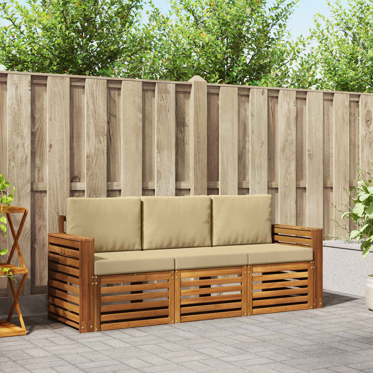 Sofa-Sets 3 pcs Natuurlijk en Beige Massief Acaciahout is nu te koop bij PeponiXL, paradijselijk wonen!