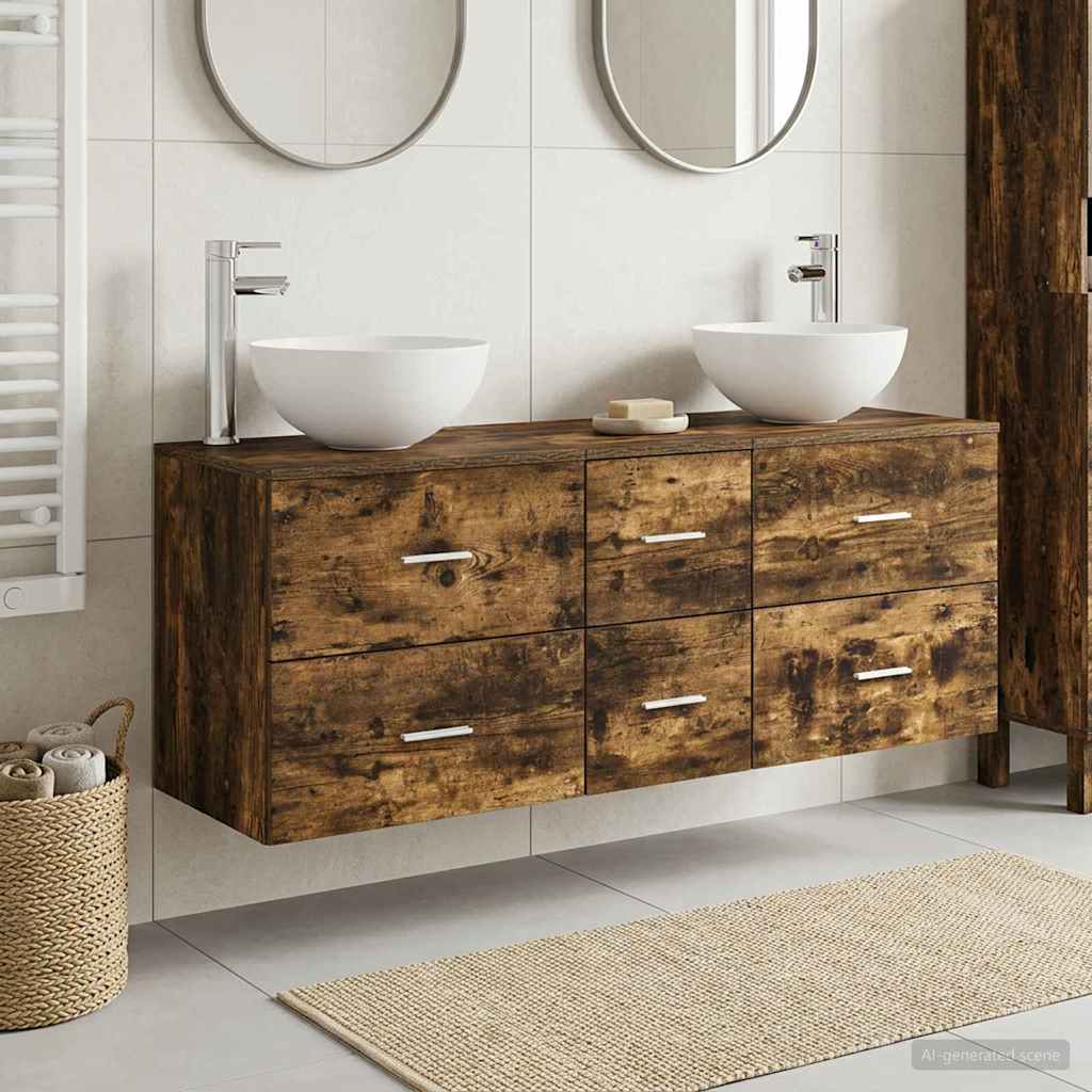 Badkamerkastenset 3 st Gerookt eiken 49,5 x 41 x 64,5 cm is nu te koop bij PeponiXL, paradijselijk wonen!