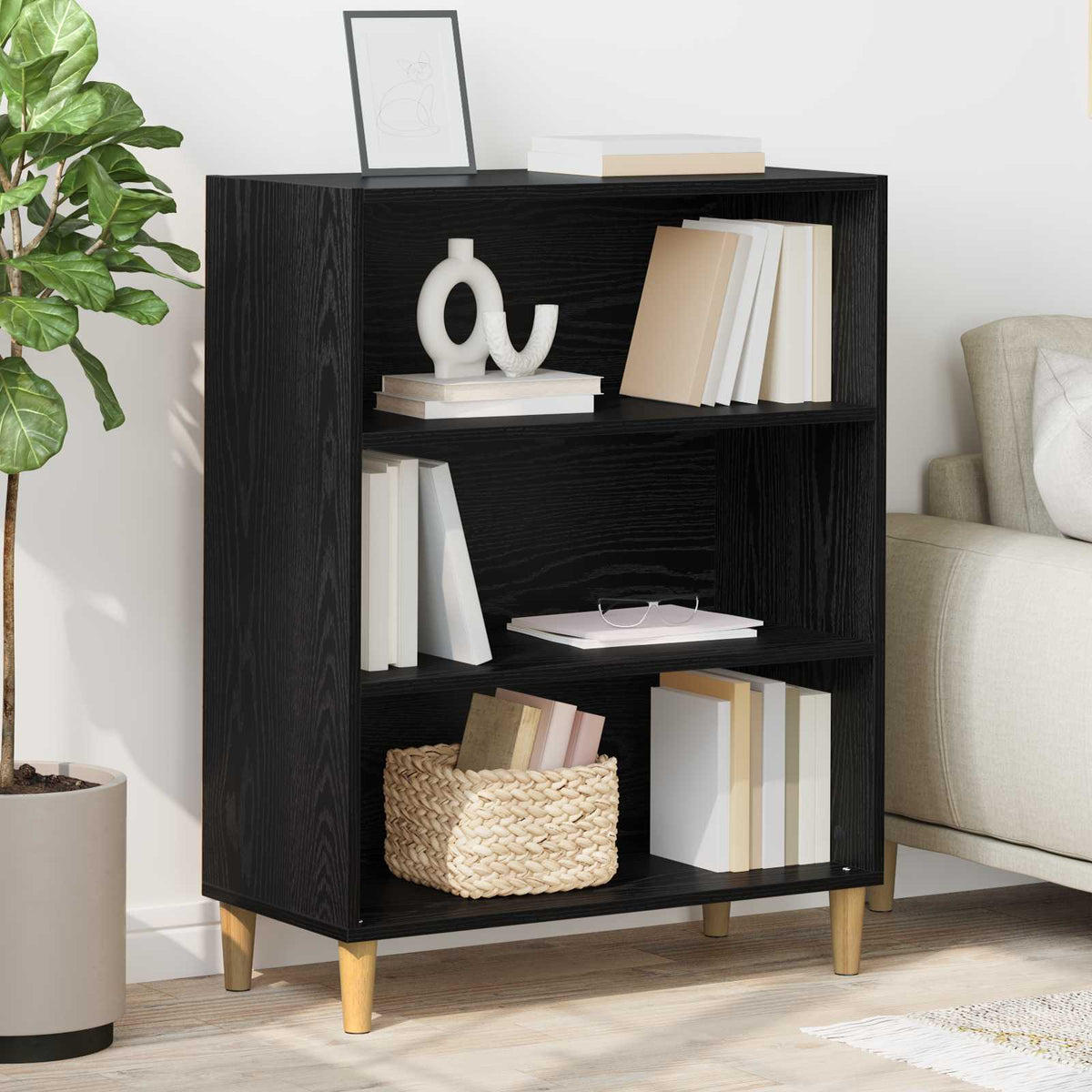 Dressoir Zwart Eiken 69,5 x 32,5 x 90 cm Bewerkt hout is nu te koop bij PeponiXL, paradijselijk wonen!