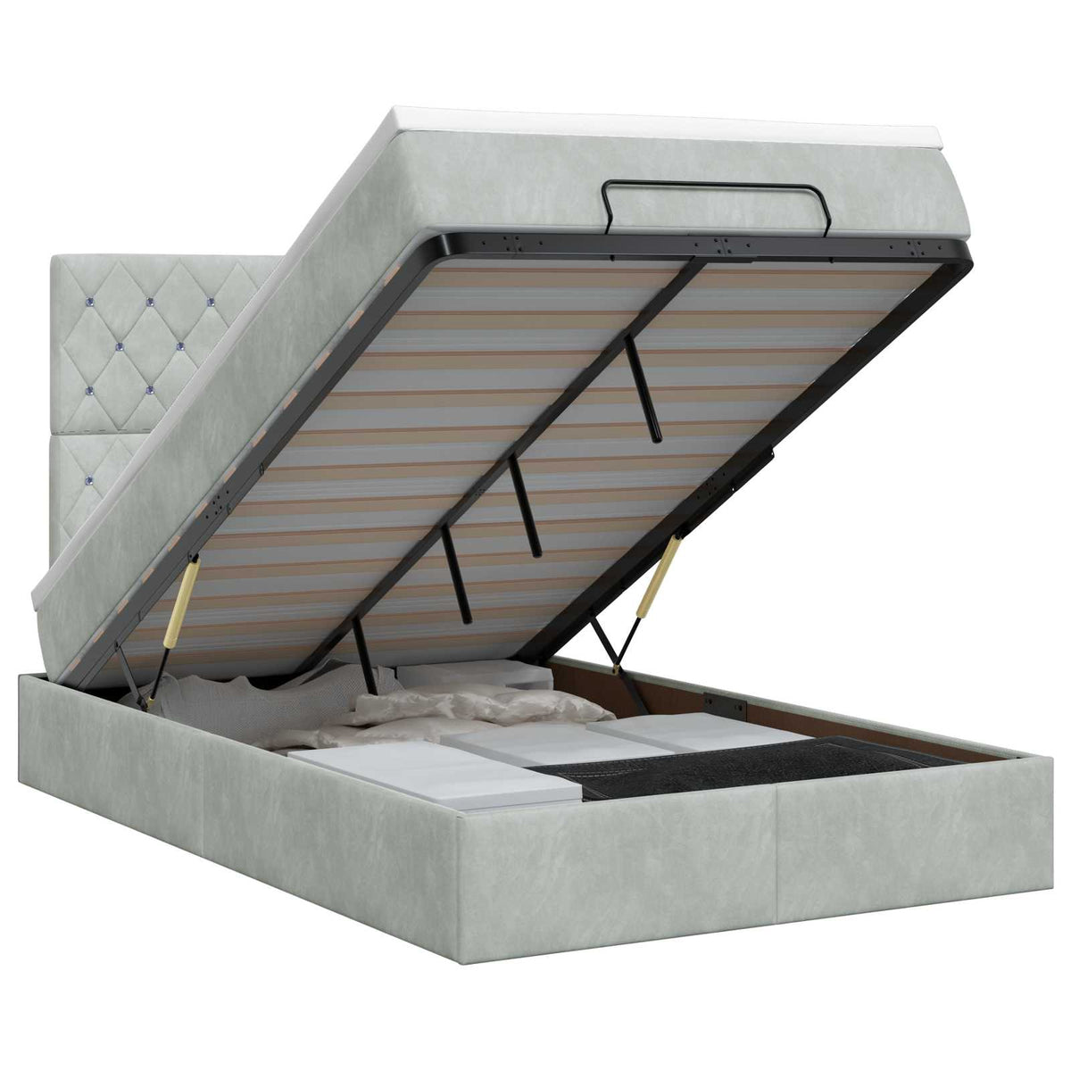 Ottoman bed met matras Lichtgrijs 120 x 190 cm Fluweel is nu te koop bij PeponiXL, paradijselijk wonen!