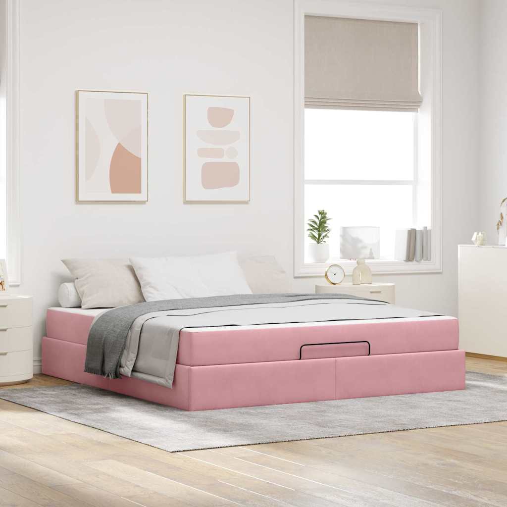 Bedframe met matras 2 pcs Roze Fluweel is nu te koop bij PeponiXL, paradijselijk wonen!