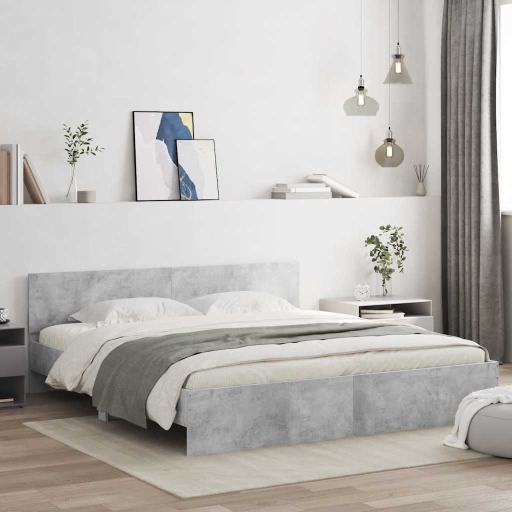 Bedframe met hoofdeinde betongrijs 160x200 cm is nu te koop bij PeponiXL, paradijselijk wonen!