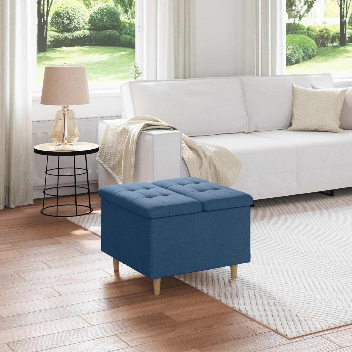 Opslagottoman met kussen Blauw 60 x 60 x 45 cm Stof is nu te koop bij PeponiXL, paradijselijk wonen!