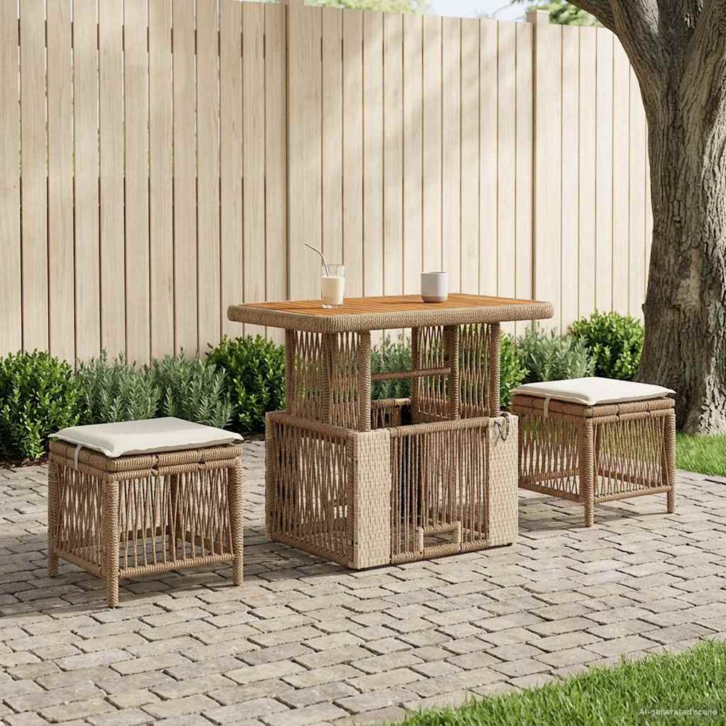 Tuin eettafelset met kussen 3 pcs Beige en Crème poly rattan is nu te koop bij PeponiXL, paradijselijk wonen!
