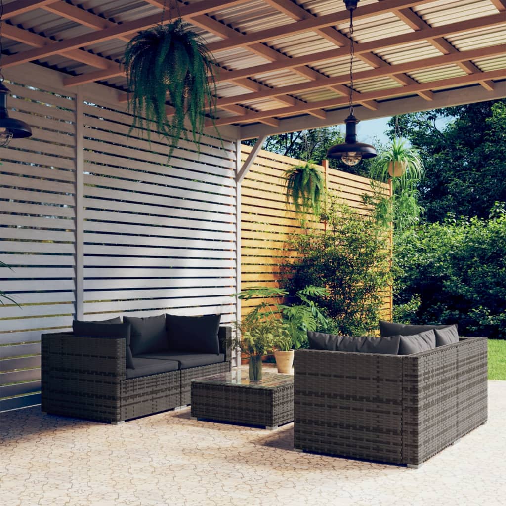 5-delige Loungeset met kussens poly rattan grijs is nu te koop bij PeponiXL, paradijselijk wonen!