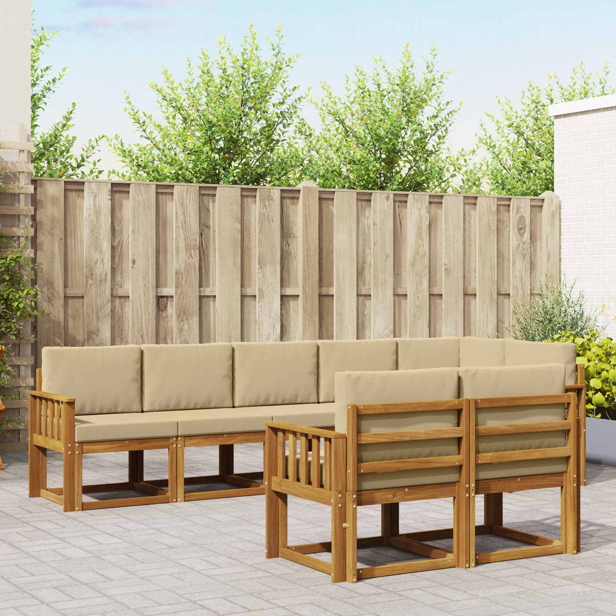 Buiten bankenset met kussen 8 pcs Natuurlijk en Beige is nu te koop bij PeponiXL, paradijselijk wonen!