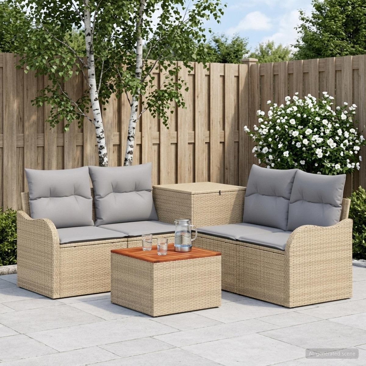 Bankstel 6 st Beige en Licht Grijs Poly Rattan en Staal is nu te koop bij PeponiXL, paradijselijk wonen!