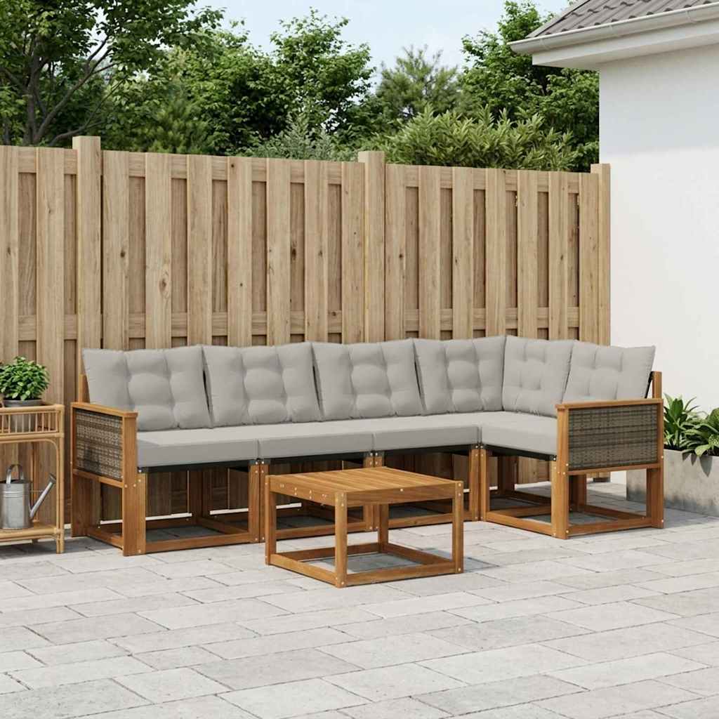 Buiten bankenset met kussen 6 pcs Naturel en lichtgrijs is nu te koop bij PeponiXL, paradijselijk wonen!