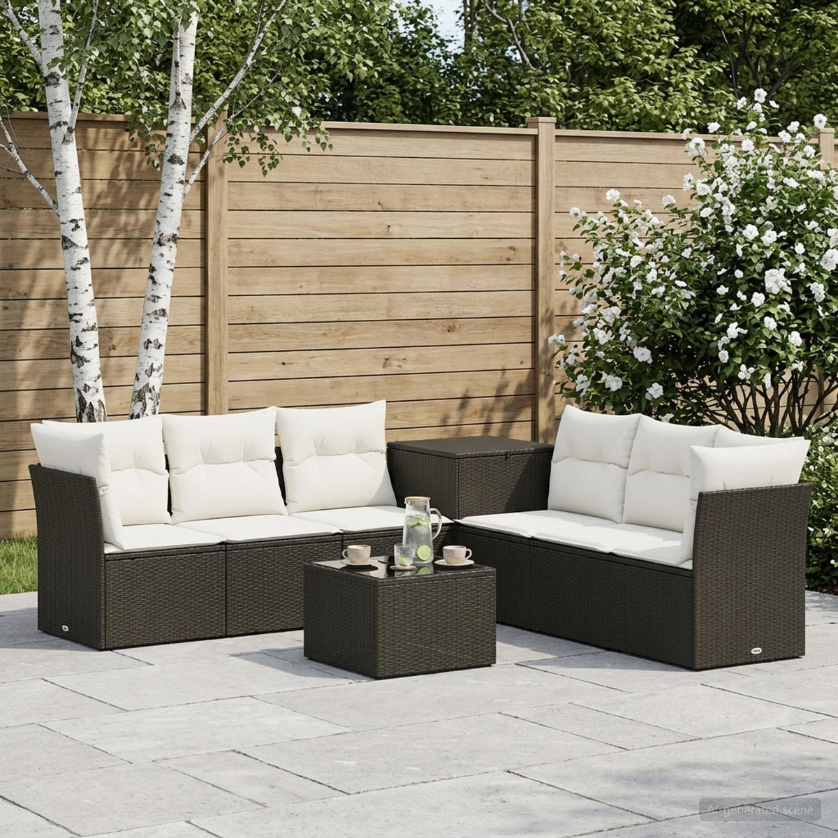 Bankstel 8 st Zwart en Cream Wit Poly Rattan en Staal is nu te koop bij PeponiXL, paradijselijk wonen!