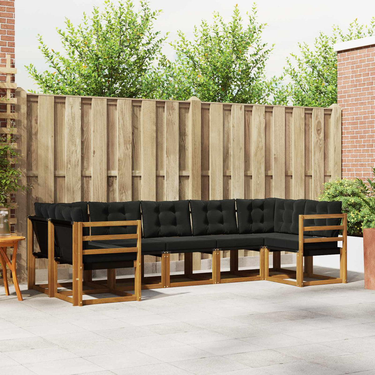 Buiten bankenset met kussen 7 pcs Natuurlijk en Zwart is nu te koop bij PeponiXL, paradijselijk wonen!