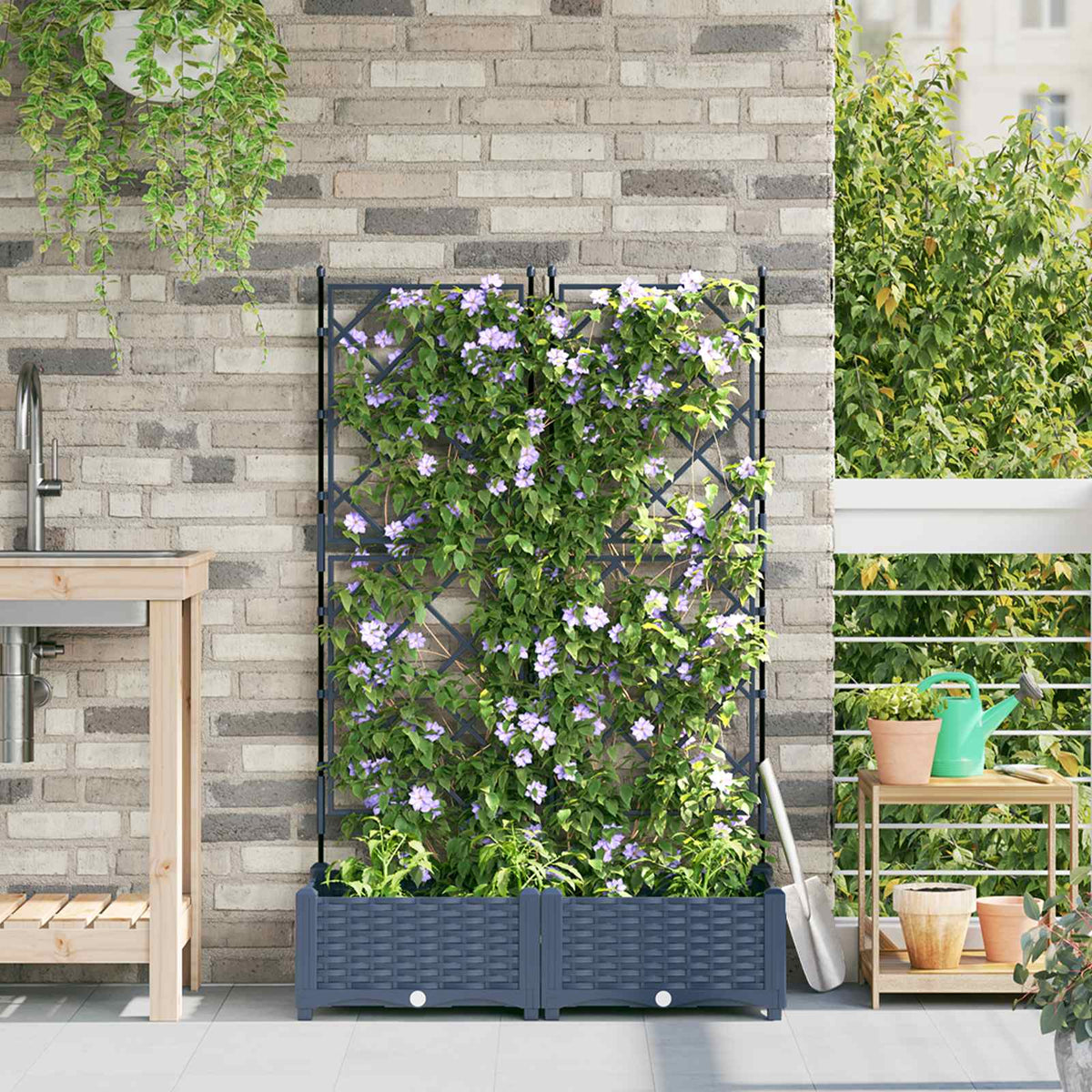 Plantenbak 2 st Grijs 80 x 40 x 125,5 cm PP is nu te koop bij PeponiXL, paradijselijk wonen!