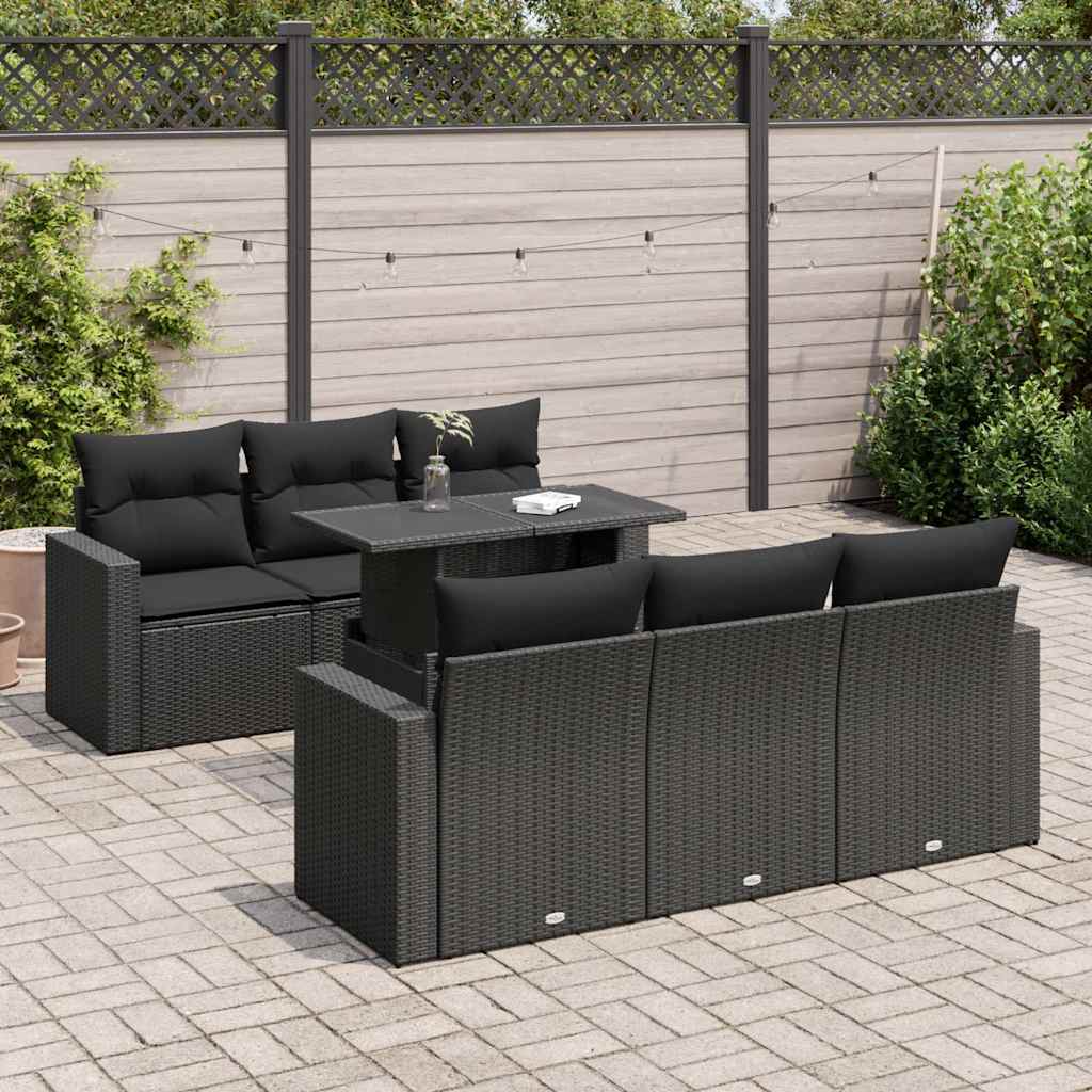 7-delige Loungeset met kussens poly rattan zwart is nu te koop bij PeponiXL, paradijselijk wonen!