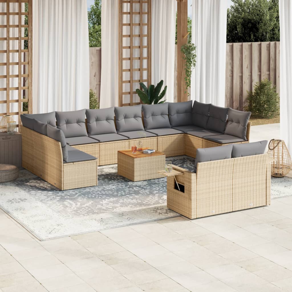 13-delige Loungeset met kussens poly rattan gemengd beige is nu te koop bij PeponiXL, paradijselijk wonen!