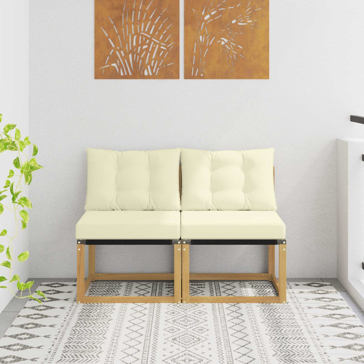 2 Stuk Buiten Midden Sofa Massief acaciahout en Textilene Stof is nu te koop bij PeponiXL, paradijselijk wonen!