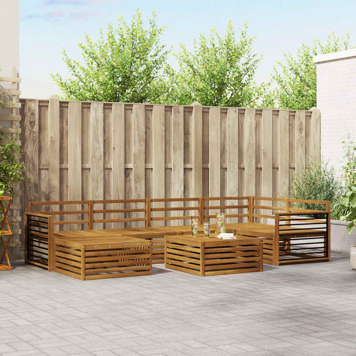Buiten bankenset 7 pcs Naturel Massief Acaciahout is nu te koop bij PeponiXL, paradijselijk wonen!