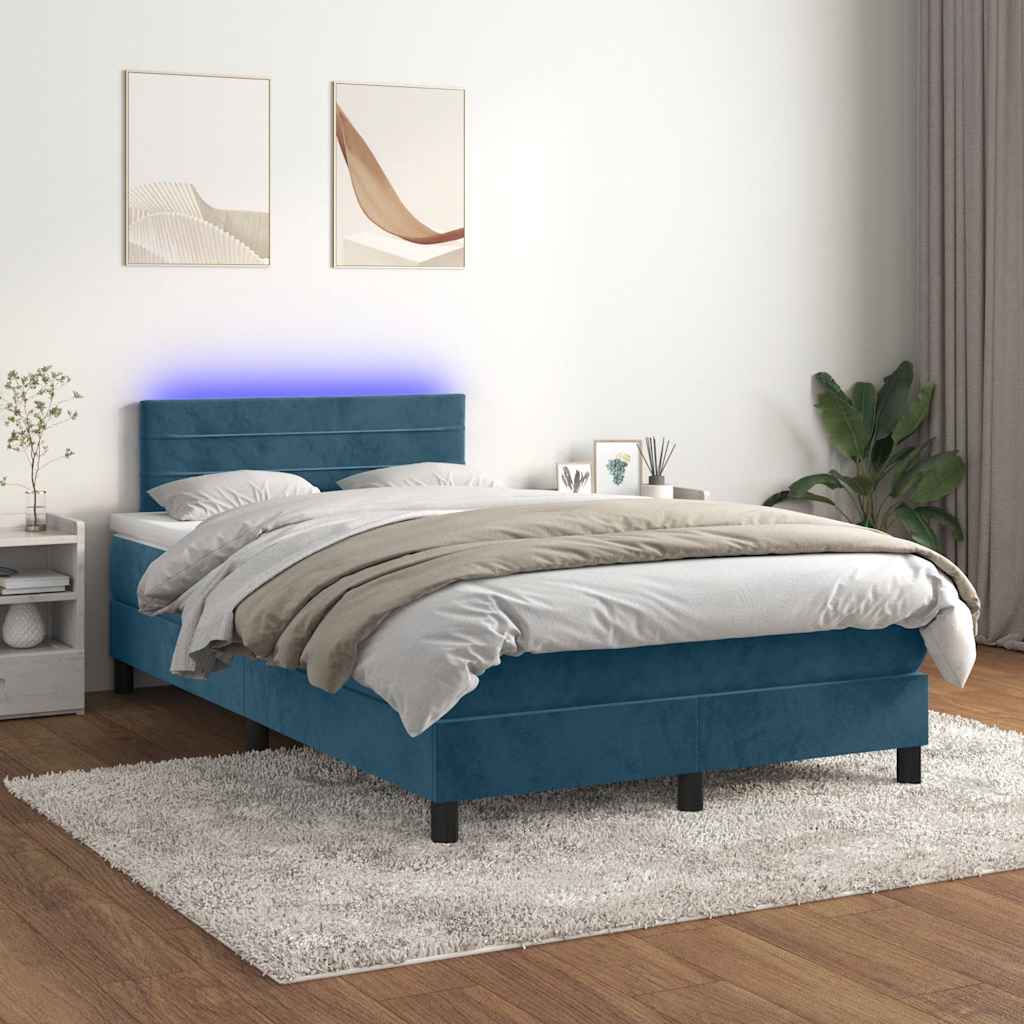 Boxspring met matras en LED fluweel donkerblauw 120x200 cm is nu te koop bij PeponiXL, paradijselijk wonen!