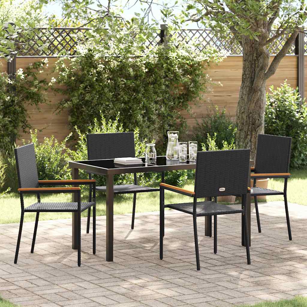 Tuin eettafelset met kussen 5 pcs Zwart poly rattan is nu te koop bij PeponiXL, paradijselijk wonen!