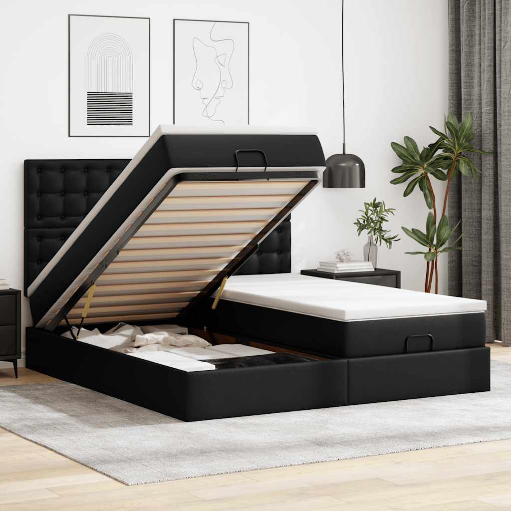 Ottoman bed met matrassen 160x200cm kunstleer zwart is nu te koop bij PeponiXL, paradijselijk wonen!