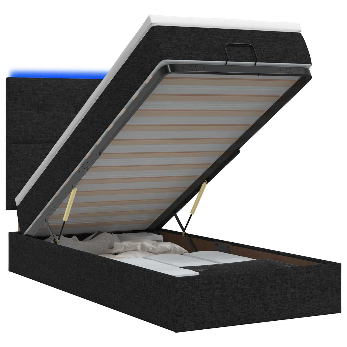 Ottoman Bed met Matrassen en LED Zwart 80 x 200 cm Stof is nu te koop bij PeponiXL, paradijselijk wonen!