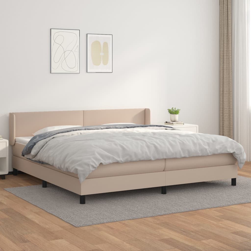 Boxspring met matras kunstleer cappuccinokleurig 200x200 cm is nu te koop bij PeponiXL, paradijselijk wonen!