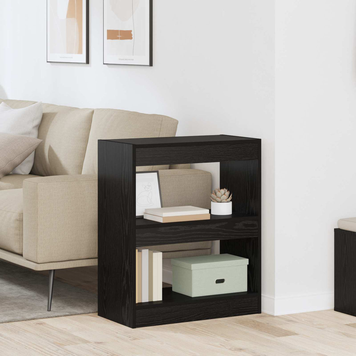 Boekenkast Zwart Eiken 60 x 30 x 72 cm Bewerkt hout is nu te koop bij PeponiXL, paradijselijk wonen!