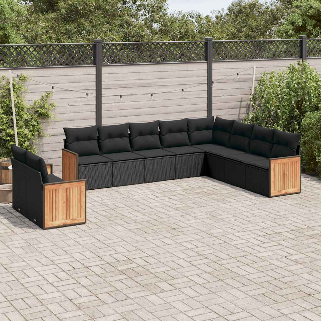 10-delige Loungeset met kussens poly rattan zwart is nu te koop bij PeponiXL, paradijselijk wonen!