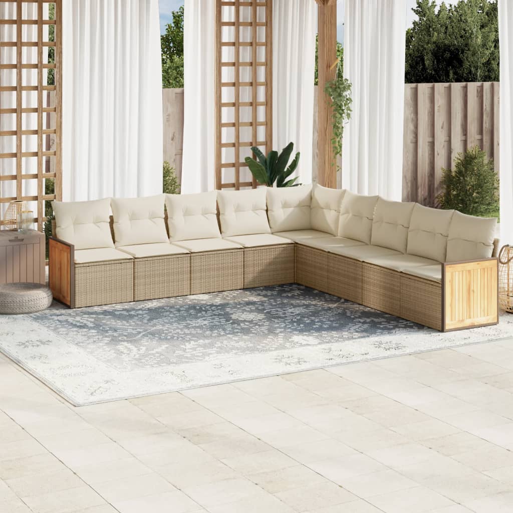 9-delige Loungeset met kussens poly rattan beige is nu te koop bij PeponiXL, paradijselijk wonen!