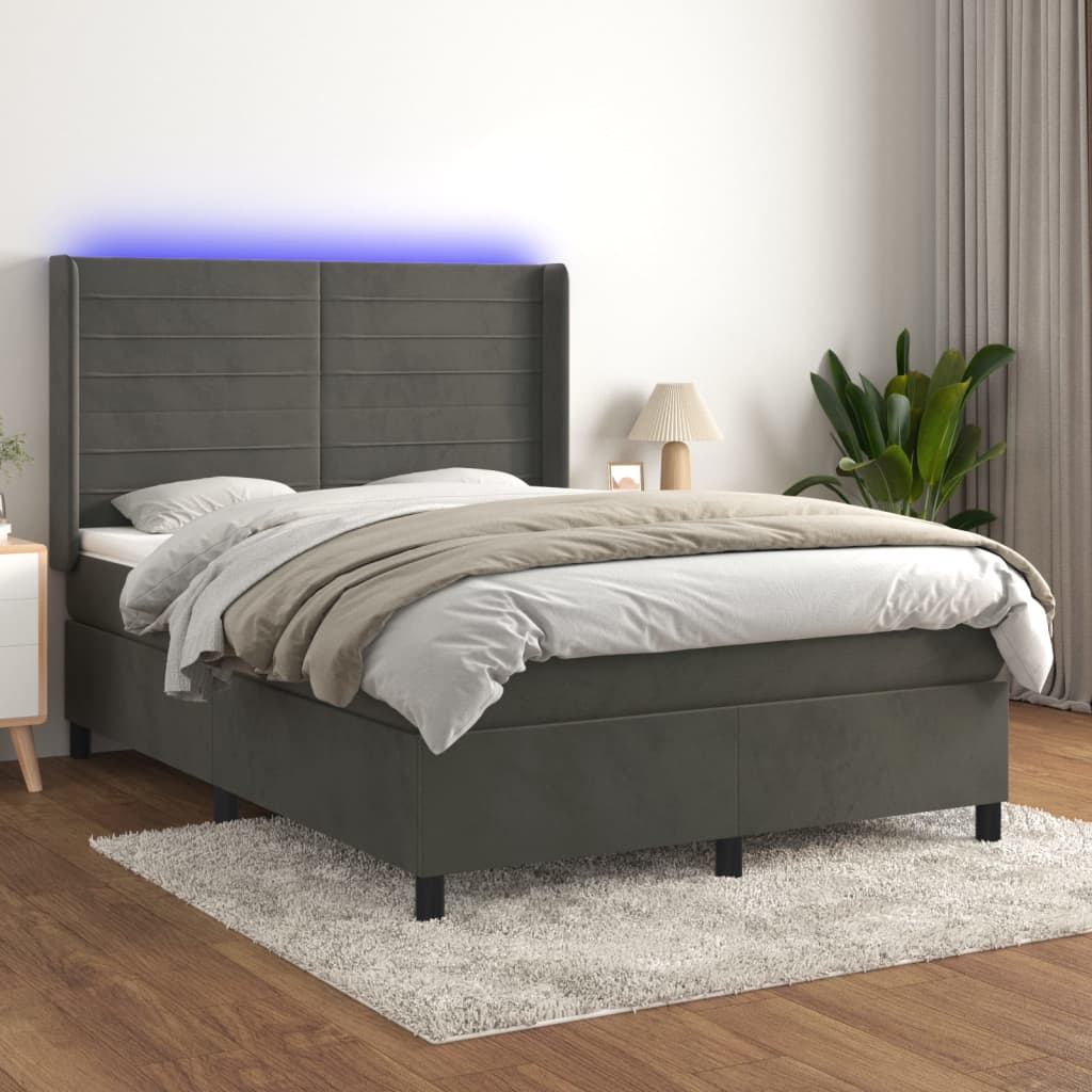 Boxspring met matras en LED fluweel donkergrijs 140x190 cm is nu te koop bij PeponiXL, paradijselijk wonen!