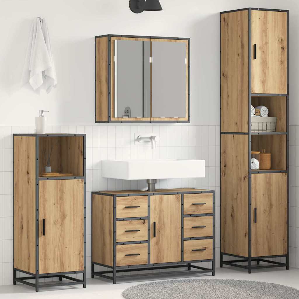 Badkamermeubelset met lade 3 pcs Artisan Eiken Bewerkt hout is nu te koop bij PeponiXL, paradijselijk wonen!
